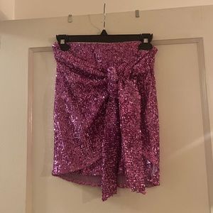 Show me your mumu why knot mini skirt pink sequins